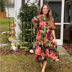FARM Rio Black Fruit Floral Midi Dress